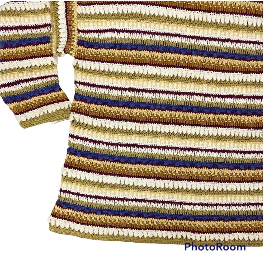 VINTAGE Jennifer Reed Hand Knitted Striped Ramie Cotton Sweater Medium
